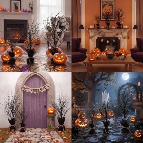 Halloween Black Tree Set - Spooky Outdoor & Indoor Decorations, 3 Pack