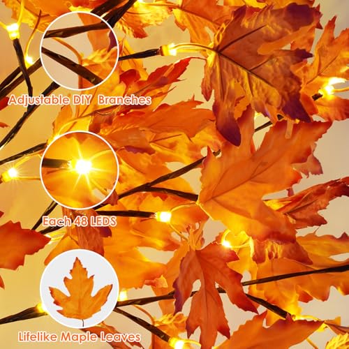 1 Pack 4FT Lighted Maple Tree with 50 LEDs - Fall Artificial Tree for Indoor Outdoor Decor