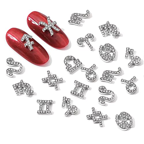 Zodiac Nail Charms Set - 48 Gold & Silver Alloy Signs & Words, Variation 05