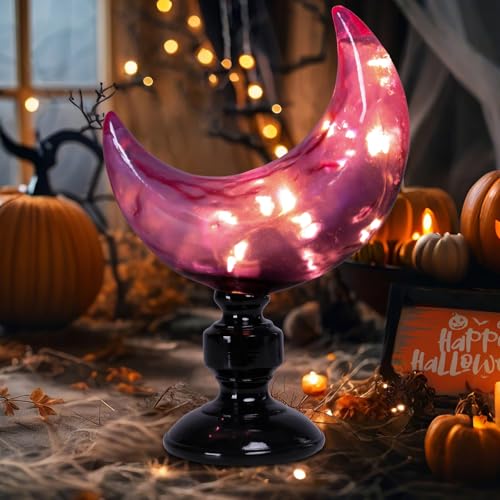 Purple Moon Light Crystal Figurine - Halloween Crescent Lamp Decor