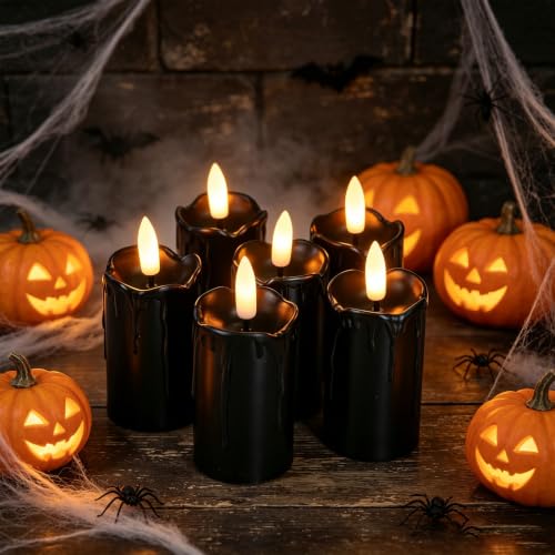6 Pack Flameless Votive Candles with Timer - Black, Battery Operated, 1.5 x 3.5 Inches - Safety & Realistic Flicker