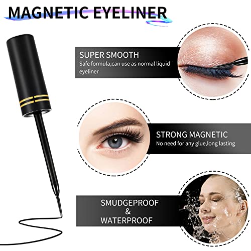 Magnetic Eyelashes with Eyeliner Kit - 12 Reusable Natural 3D False Lashes
