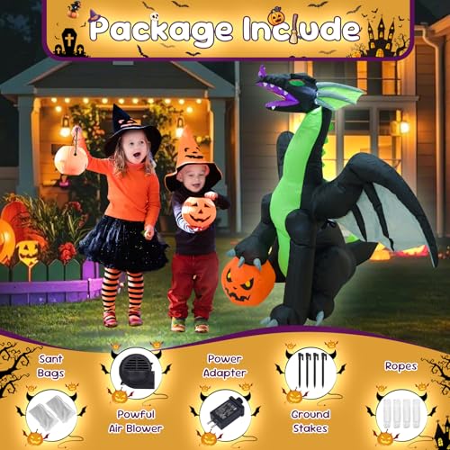 4FT Green Dinosaur Halloween Inflatable with LED Lights - Outdoor Yard Decor