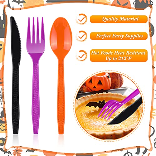 60-Piece Halloween Plastic Cutlery Set - Disposable Forks Spoons Knives for Parties