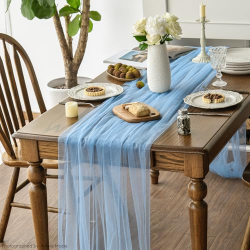 Dusty Blue Gauze Table Runner 59x120 Inch 10 Pack - Seasonal & Wedding Decor