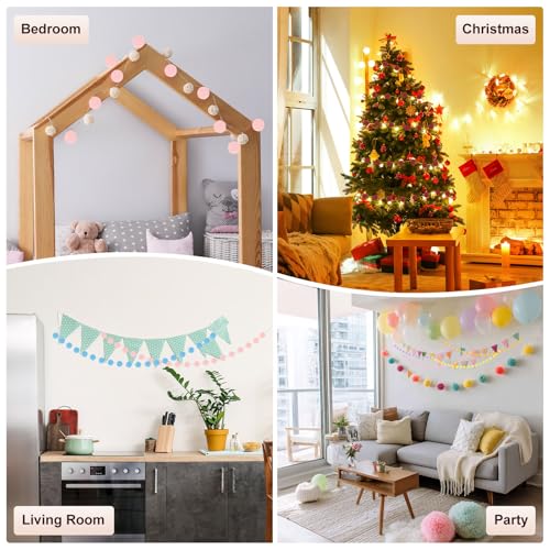 Pink Felt Ball Garland 6.6ft Party Home Decor Birthday Wedding Festive Banner - Variation of 6
