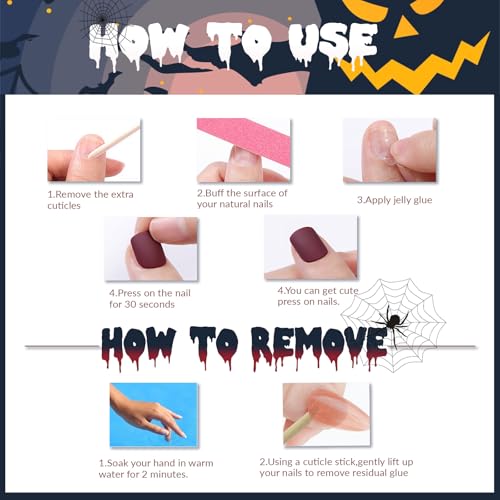 Halloween Press On Nails Long Coffin Fake Nails with Ghost & Skull Design - Style 9 - 24Pcs