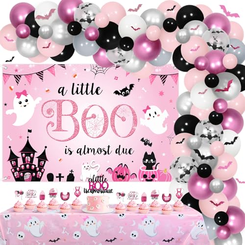 Halloween Baby Shower Decorations Kit with Balloons, Backdrop, Cake & Cupcake Toppers
