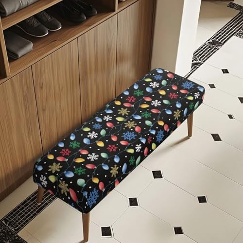 Christmas Snowflakes Stretch Bench Cover - Festive Xmas Seat Protector for 42-52 Inch Benches