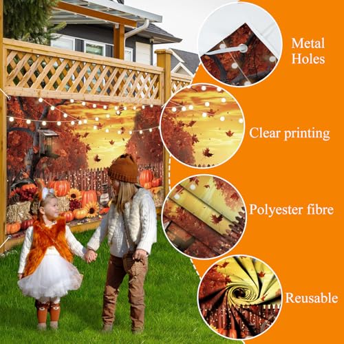 Fall Thanksgiving Backdrop Banner 10x8ft Farm Harvest Hay Photo Decor - Gold Variation