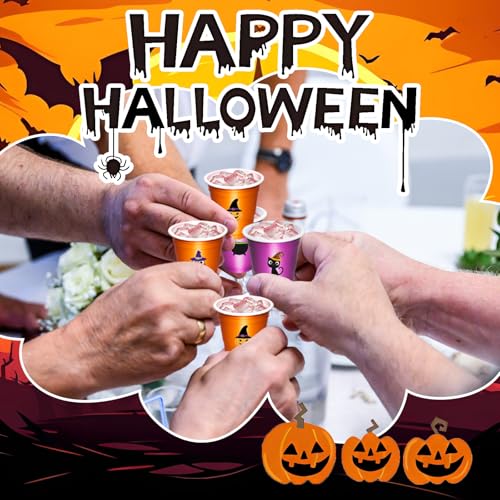 Halloween Plastic Shot Glasses Set - 100 Disposable Mini Cups with Pumpkin & Cat Designs