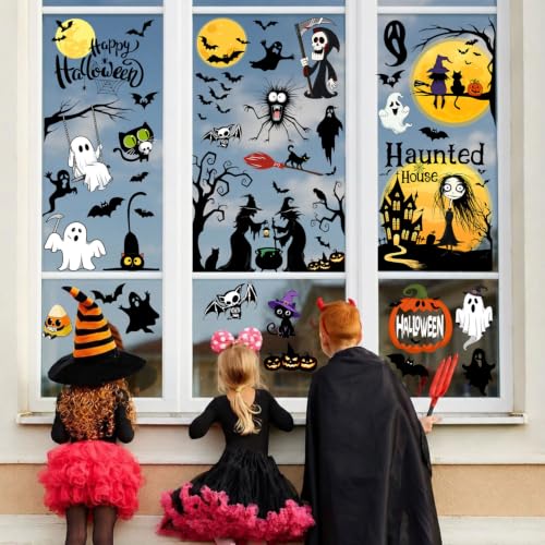 Halloween Window Decals Double-Sided Ghosts Witches Bats Haunted House Decor