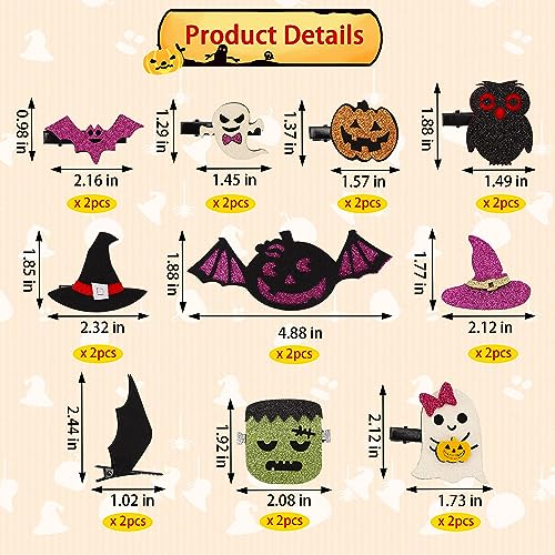 Halloween Hair Clips Set - Ghost Pumpkin Bat Witch Hat 20 Pack - Variation A
