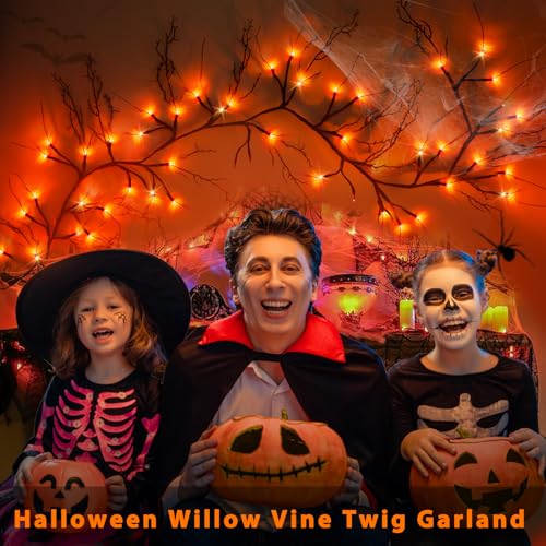6 FT Halloween Willow Vine Garland with 54 LED Orange Lights & 8 Modes