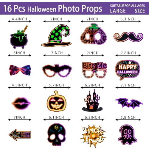Neon Halloween Photo Booth Props Set - 16 Vivid Neon Party Decorations
