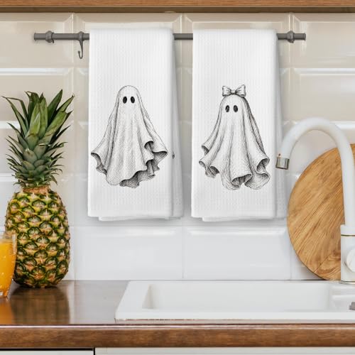 Halloween Ghost Kitchen Dish Towels Set of 2 - Autumn30 Variation 16x24in Microfiber