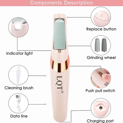 LQT® Electric Foot File – Rechargeable Callus Remover for Hard, Cracked Skin – At-Home Pedicure Kit for Smooth Feet (Men & Women) (Pink)