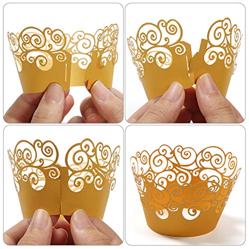 Pink Cupcake Wrappers 50 Pack Lace Filigree Baking Cups for Wedding Party Birthday - Variation of Pink
