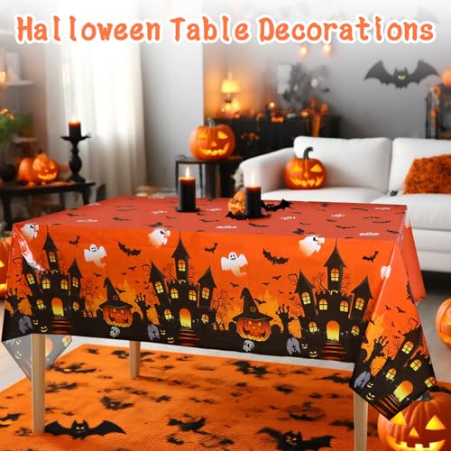 Halloween Tablecloth Set - 4 Pack Rectangle Pumpkin Bat 54x108 Inches Orange Halloween Decor