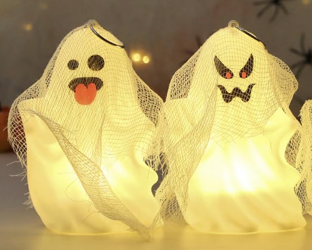 Halloween Flameless Candles Set - Spooky Ghost Faces for Indoor Decor