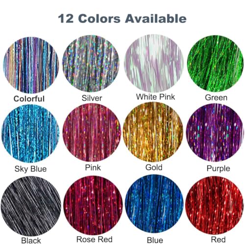 Rose Red Glitter Hair Tinsel Kit for Girls - 47 Inch Long Extensions with Tools