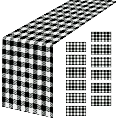 Black Gingham Table Runner - 12 Pcs Disposable 14 x 108 Inch Party Decor