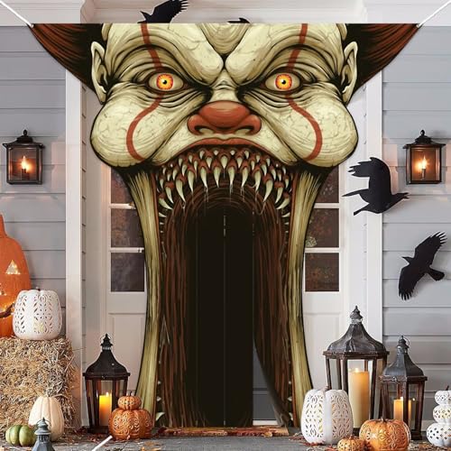 Scary Clown Vampire Banner Backdrop Halloween Party Decorations - Large 70x70 Inches