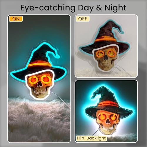 LED Halloween Skull Neon Sign Light Up Skull Wizard's Hat - Skull01