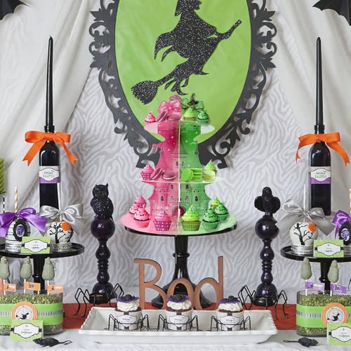 Pink and Green Witch Cupcake Stand 3-Tier Halloween Party Cake Tower