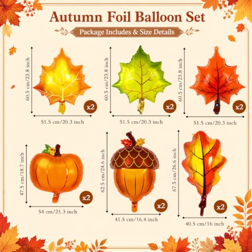 Fall Balloons Set with Maple Leaf Variation - Autumn Foil Balloon Decorations