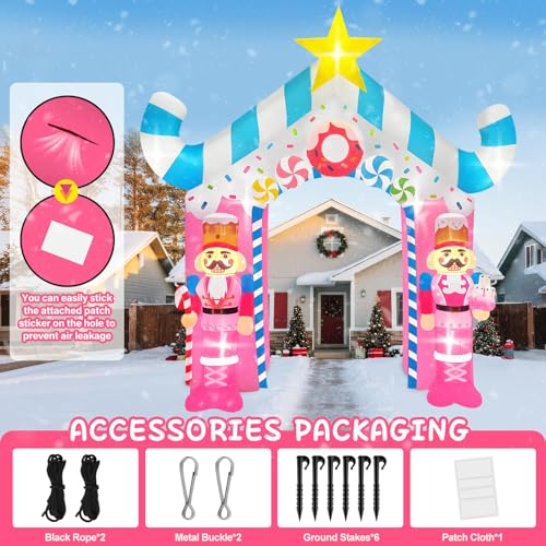 Pink Soldier 12FT Christmas Inflatable Archway with LED Lights - Outdoor Holiday Decor