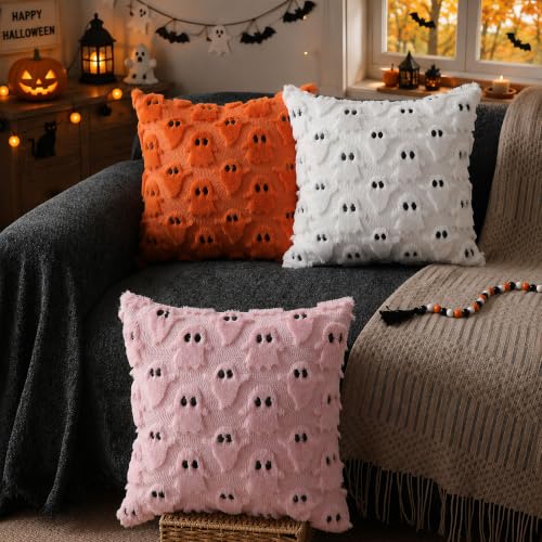 Halloween Pillow Covers 18x18 Inch Ghost White Black Pack of 2 - Fall Decor