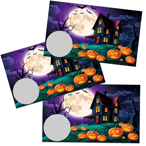 Halloween Scratch Off Cards with Moons - 50 Pack Spooky Party Game & Decoration