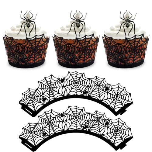 Halloween Cupcake Wrappers - Black Spider Web Cake Liners, Pack of 36