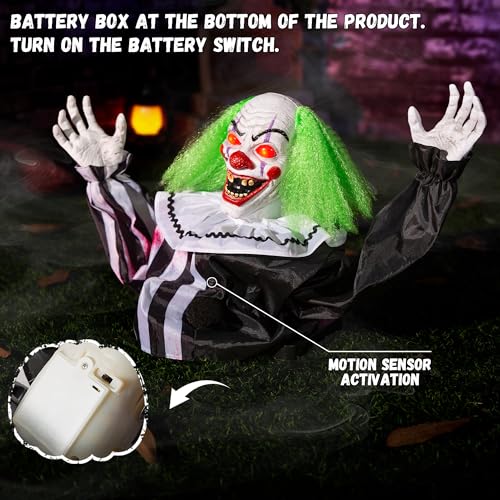 Halloween Animatronic Groundbreaker Clown Outdoor Decor - Scary Talking Motion-Activated with Lighted Eyes