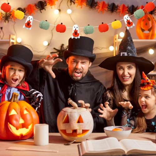 Halloween Felt Garland Set - Boo Ghost Pumpkin Banner, Orange, 16.4 ft