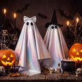 Halloween Iridescent Ghost Decorations with Witch Hat & Bow - 2pcs Indoor Decor