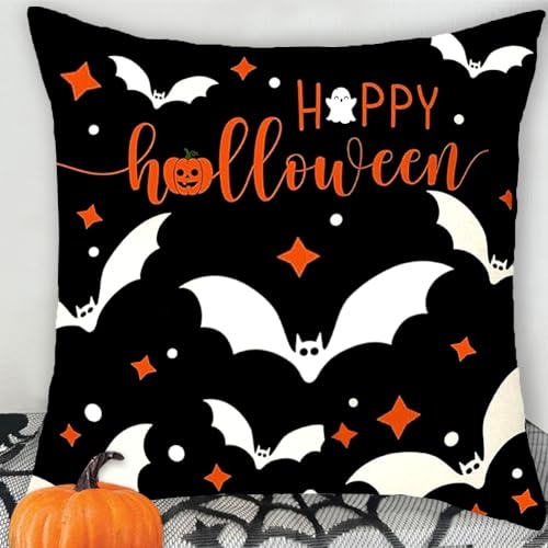 Halloween Pillow Covers 18x18 Set of 2 - Black & White Ghost Decor, Double-Sided HD Print