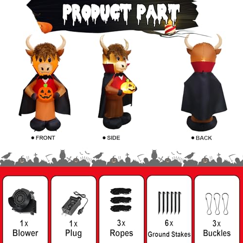 6FT Halloween Highland Cow Vampire Inflatable Outdoor Decoration - Animated Yard Decor with Lights