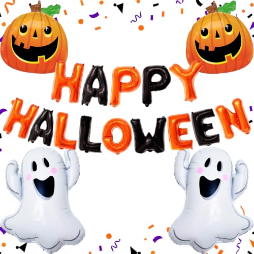 Halloween Balloons & Banner Set - Ghost, Pumpkin Foil Balloons for Party Decorations