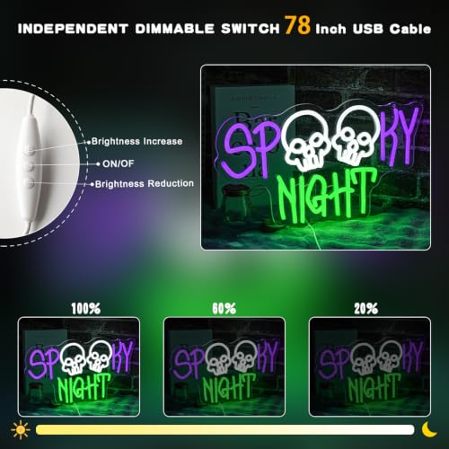 Spooky Night Neon Sign Skull LED Light Halloween Wall Decor - Creepy Halloween Party & Bedroom Decoration