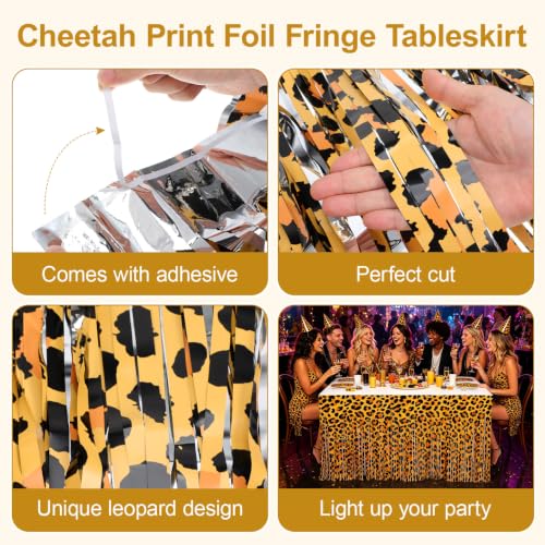 Foil Fringe Table Skirt Set - Leopard Print Party Decorations 4 Pack