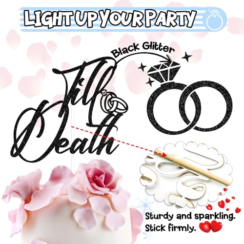 Black Glitter Cake Topper - Till Death Skull Wedding & Halloween Party Decorations