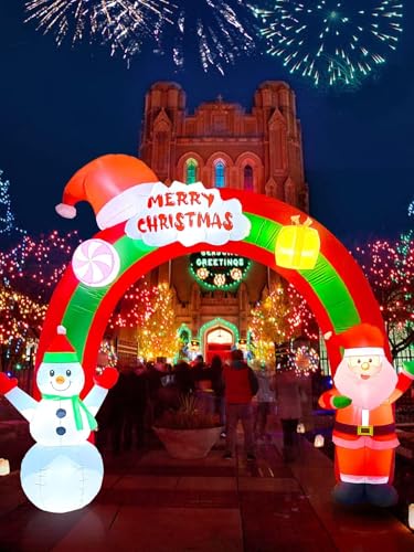 10FT Christmas Inflatable Archway Santa Claus & Snowman Outdoor Decor with LED Lights - Easy Setup