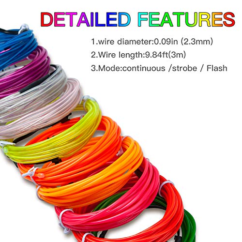 9ft Pink EL Wire Neon Glow Strobing Electroluminescent Light Pack of 2 for Parties Halloween