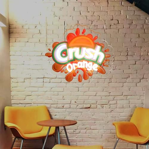 Crush Orange Neon Sign for Wall Decor - Juice Style LED Light, Dimmable, USB Powered, 12x11 Inch