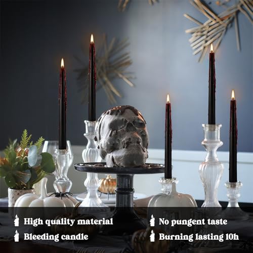 Black Bleeding Taper Candles Set 24 - 10 Inch Gothic Halloween Decorations - Spooky Blood Drip Candles