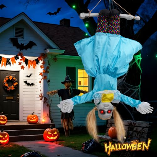 Scary Halloween Hanging Doll with Flailing Arms, Glowing Red Eyes & Spooky Sounds