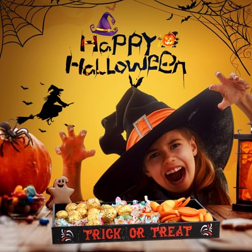 Halloween Ghost Serving Tray with Handles - Acrylic Platter, Black & Orange, 13.8x9.8 Inches, Ghost Variation