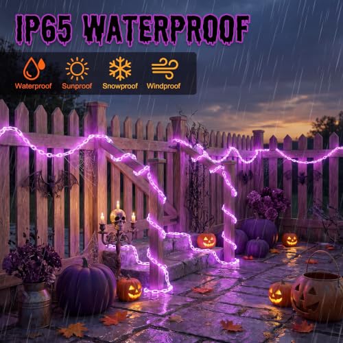 Purple Halloween LED Chain Lights 10.5 Ft with 175 Vivid Orange LEDs, USB & Battery Powered